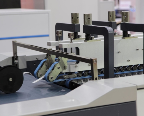 Close up view of a label printing machine